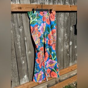 Blue and Orange Flare Jumpsuit with Tropical Design